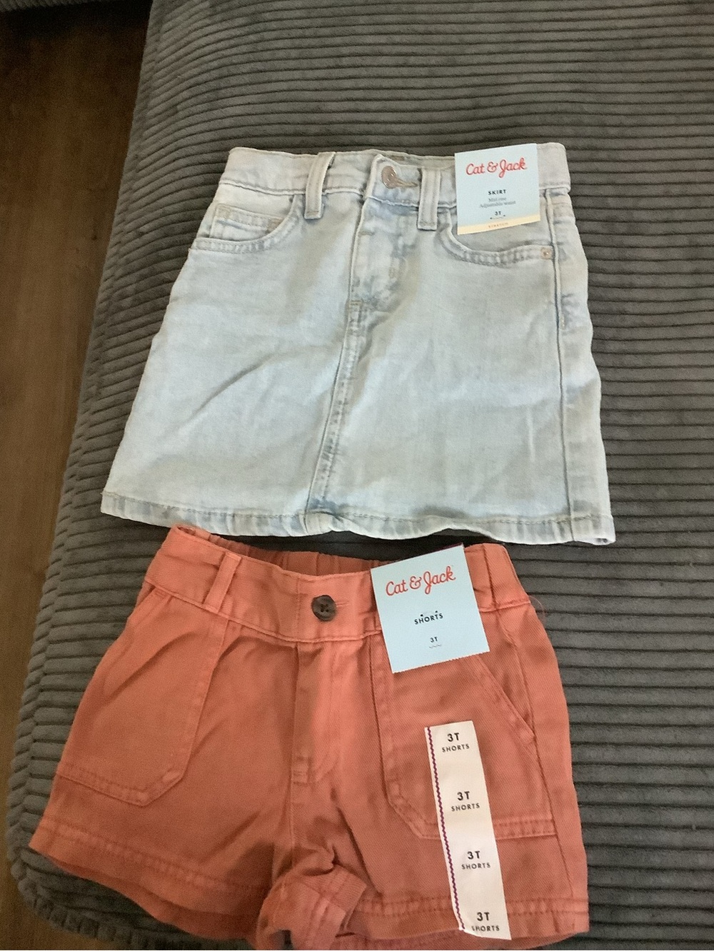 Cat & Jack Light Wash Denim Skirt with Coral Shorts